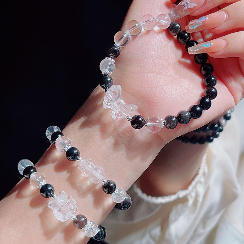 Black Silver Shiny Crystal Bracelet Fox Pixiu Couple Gift Jewelry