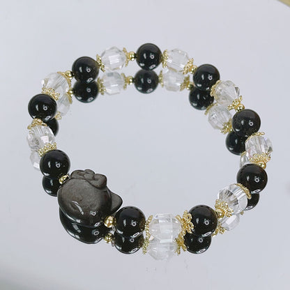 Silver Glitter Stone Carved Accessories Bracelet with Lucky Fox, Pixiu, Lion, etc. Beaded Crystal Bracelet Bestie Jewelry