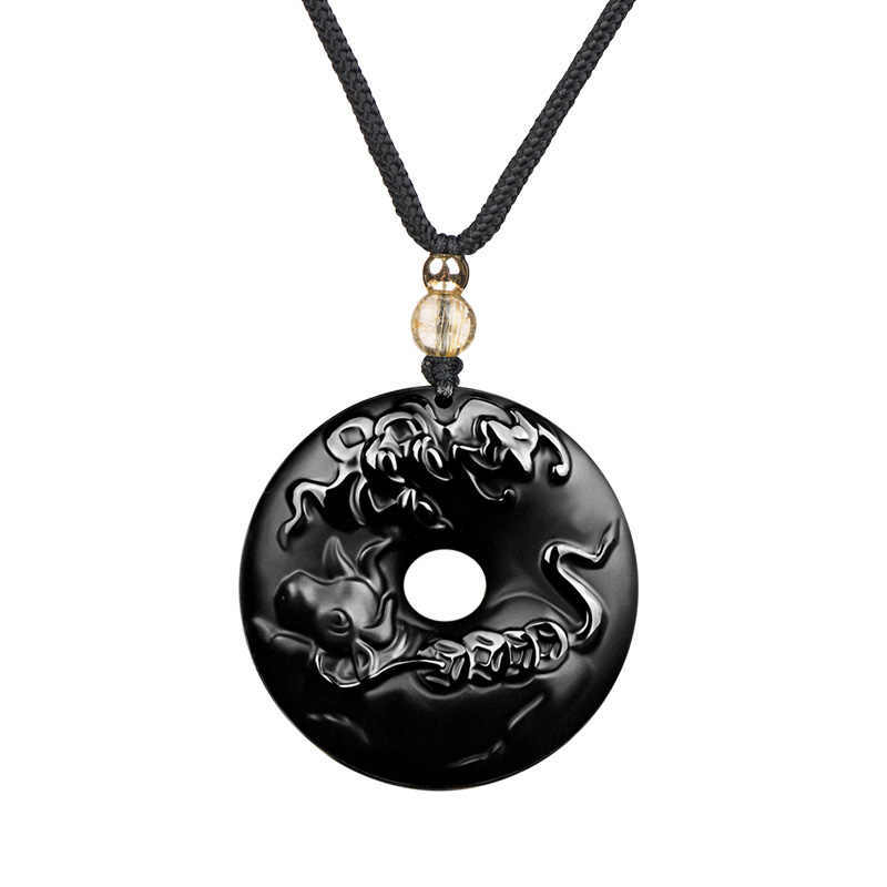 12 Zodiac Natural Black Gold Obsidian Transport Necklace