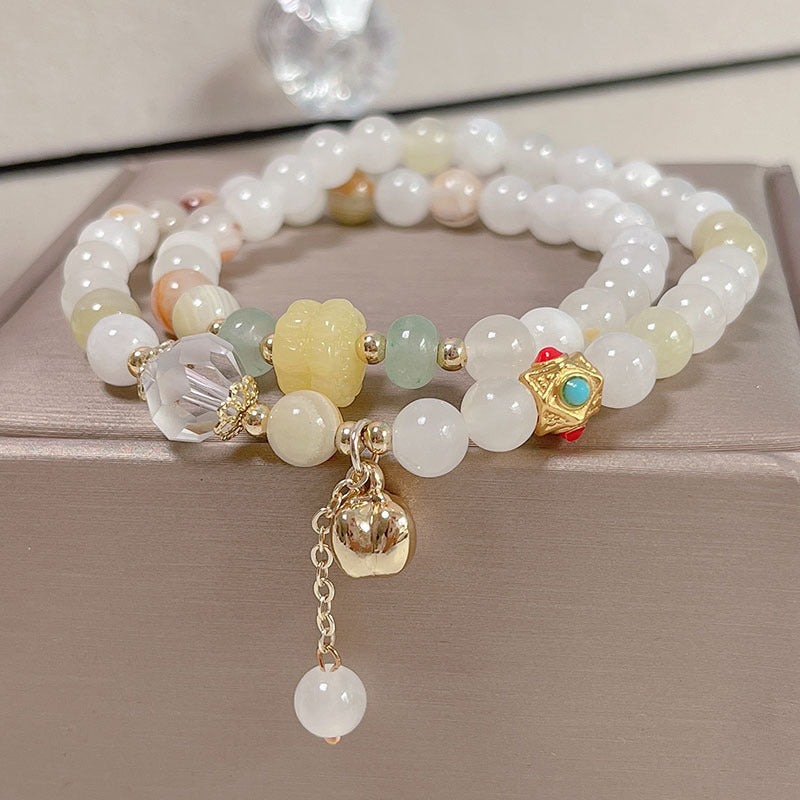 Colorful Double Circle Rice Yellow Jade Natural Stone Bracelet