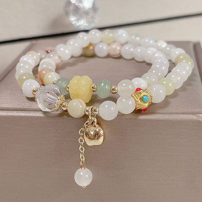 Colorful Double Circle Rice Yellow Jade Natural Stone Bracelet