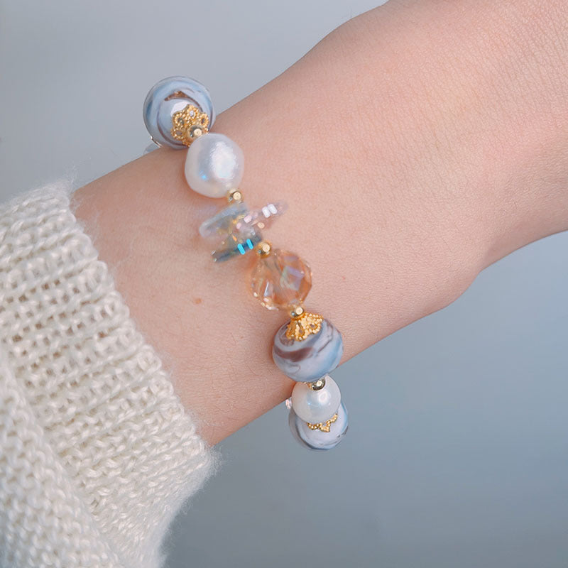 Colorful Beryl Bracelet with Metal Weaving and Zircon Butterfly