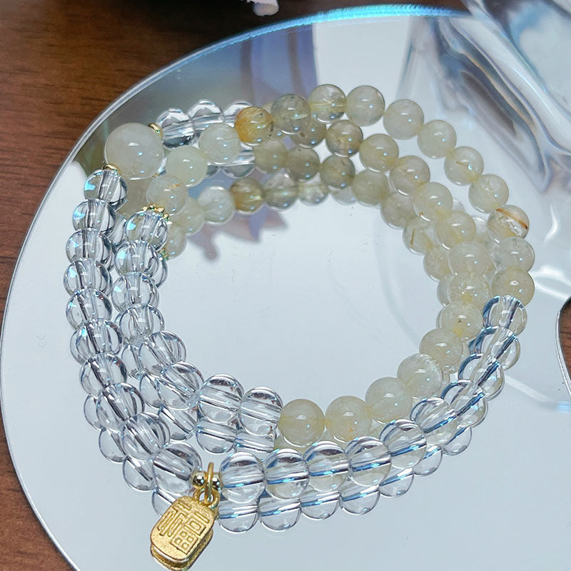 Minimalist Double Loop Citrine Bracelet with 6MM Crystal Beads