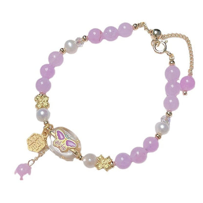 Original Design Pink and Purple Lucky Butterfly Natural Stone Freshwater Pearl Bracelet