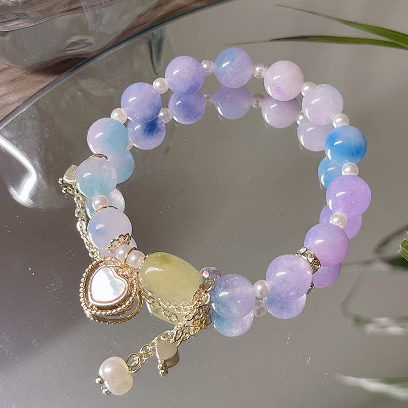 Colorful Natural Stone Crystal Pearl Bracelet Set for Fashionable Girls