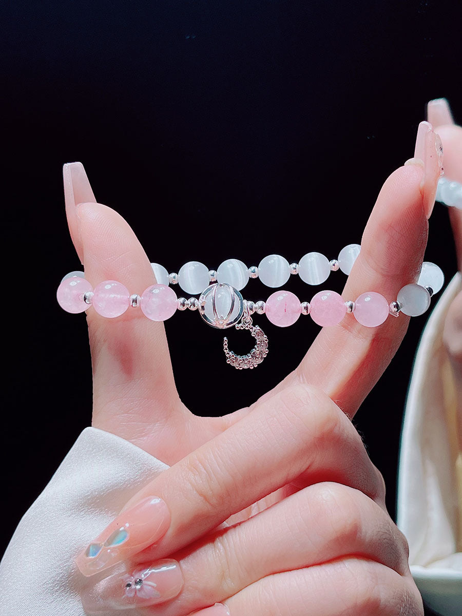 Sweet and Fresh Ins Style Pink Crystal Blue Stone Moon Star Fish Tail Bracelet