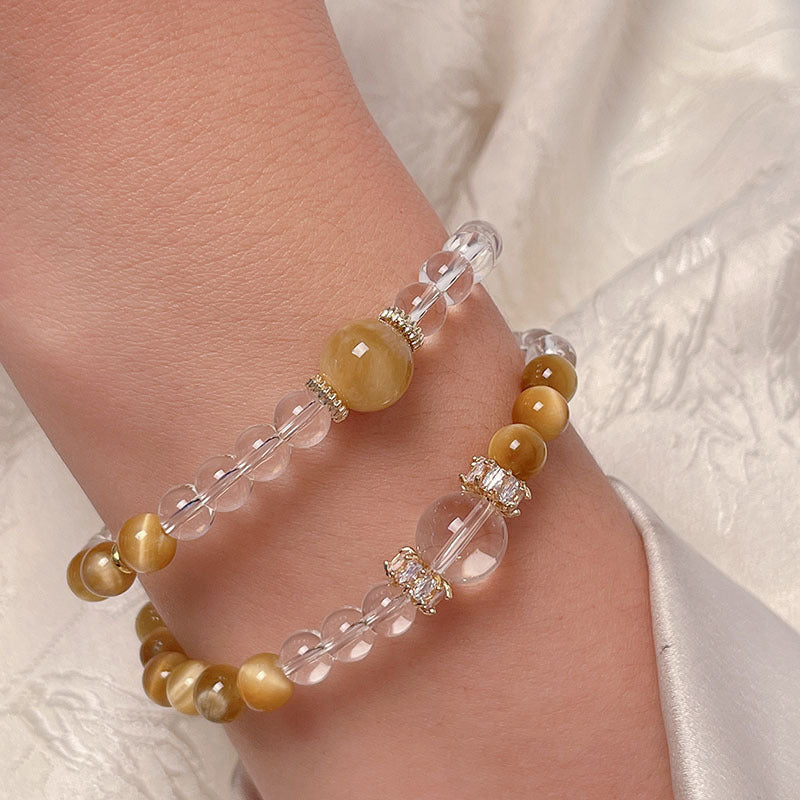 Lucky Tiger Eye Stone Bracelet with Folk Style Cloud and Flower Pendant