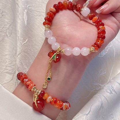 Natural Agate Wheel Bead Bracelet Ethnic Style Vintage Red Agate Safety Buckle Bamboo Pendant Bracelet Bead String