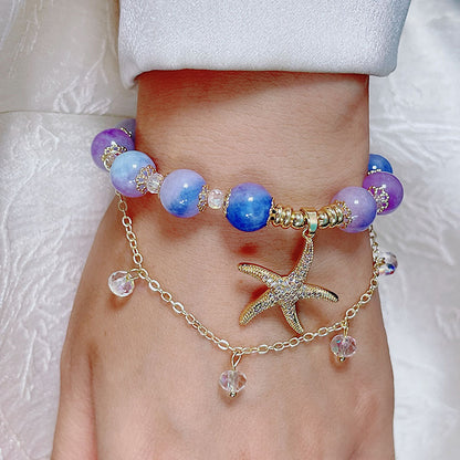 Boho Ocean Star Beaded Bracelet with Shiny Zircon Tassel