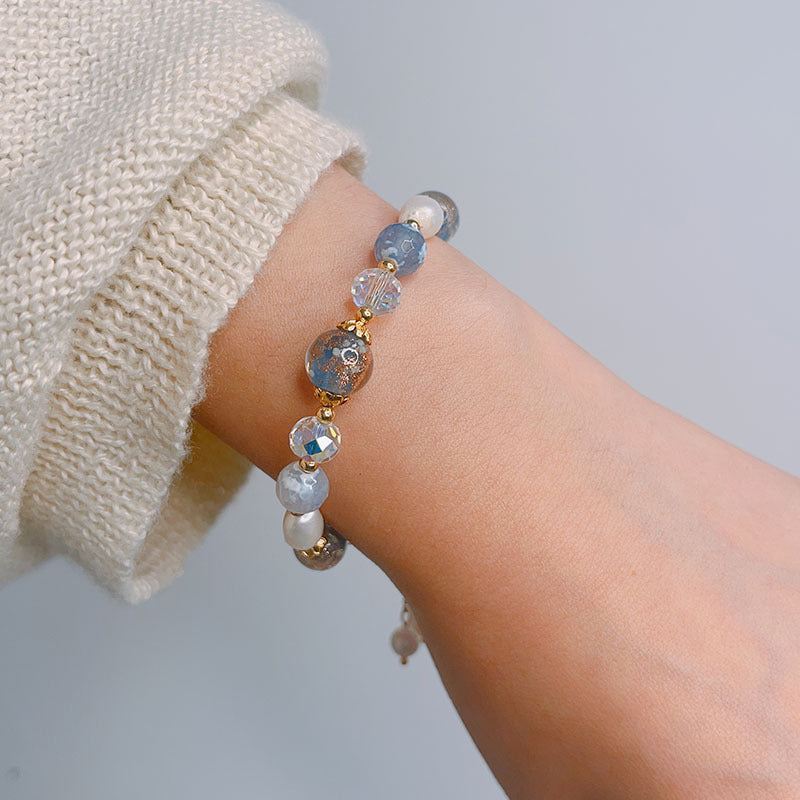 Colorful Beryl Bracelet with Metal Weaving and Zircon Butterfly