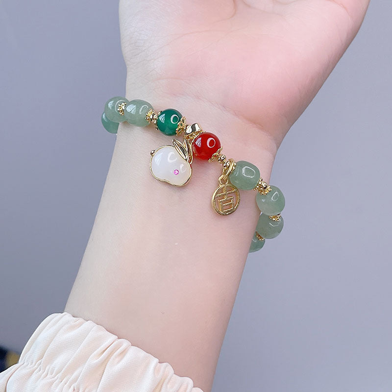 Natural Jade Rabbit Bracelet Charm Bracelet for Girlfriend