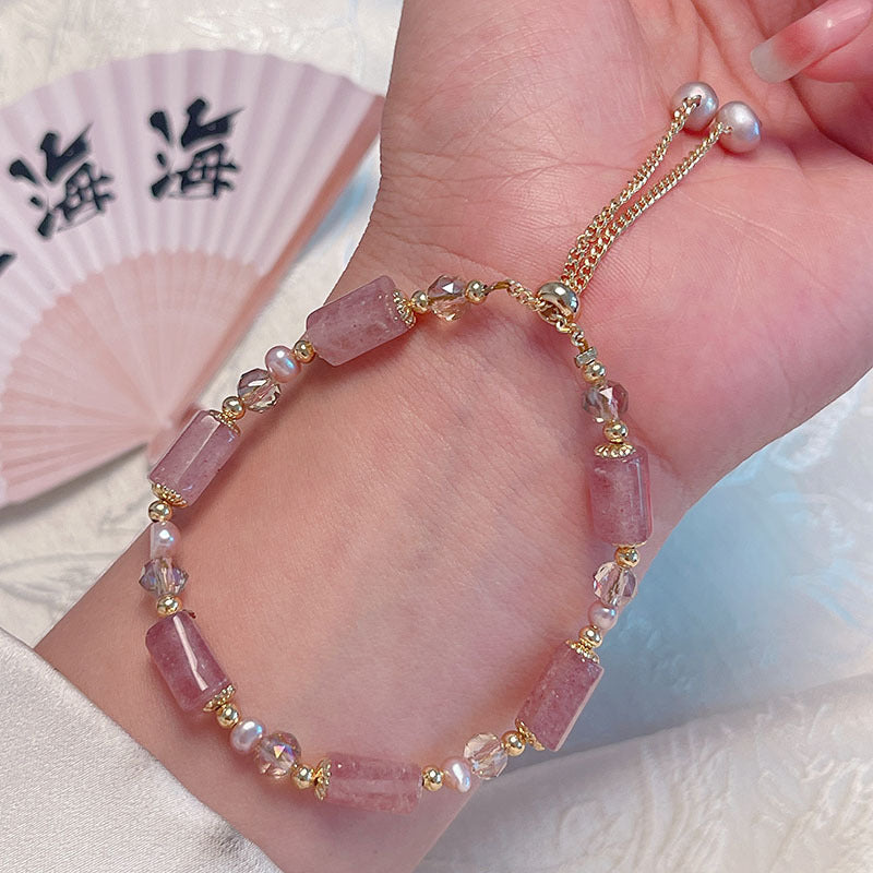 Ocean Blue Crystal Bamboo Pearl Bracelet for Women