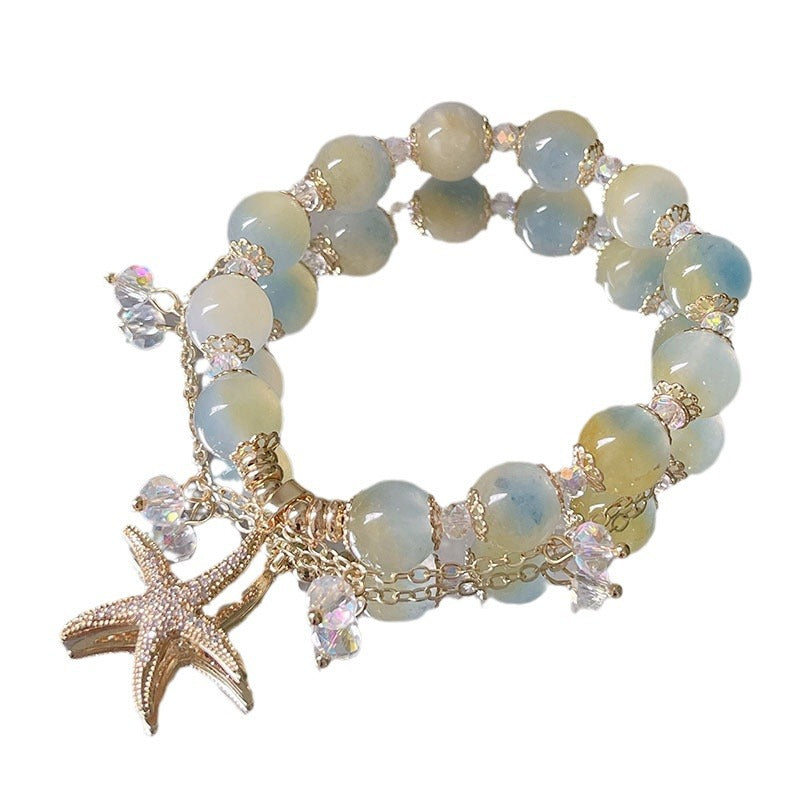 Boho Ocean Star Beaded Bracelet with Shiny Zircon Tassel