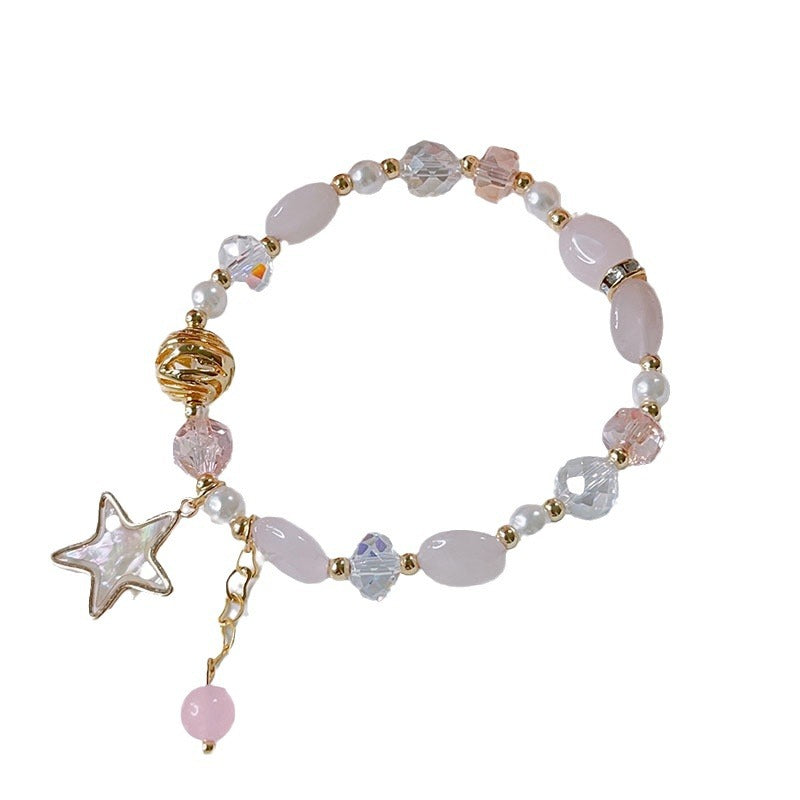 Cute Crystal Bracelet with Star and Flower Charms