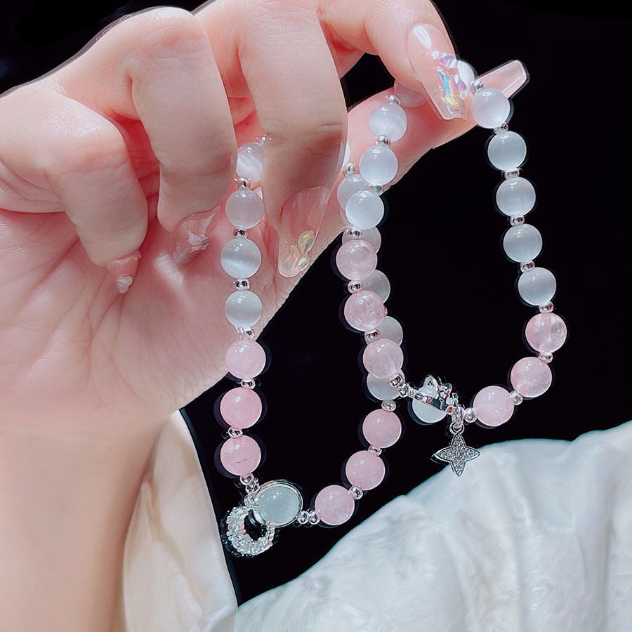 Sweet and Fresh Ins Style Pink Crystal Blue Stone Moon Star Fish Tail Bracelet