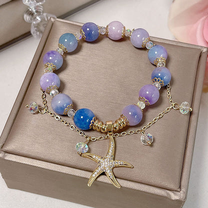 Boho Ocean Star Beaded Bracelet with Shiny Zircon Tassel