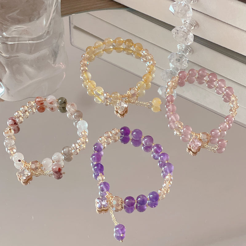 Natural Crystal Fox Lucky Clover Bracelet