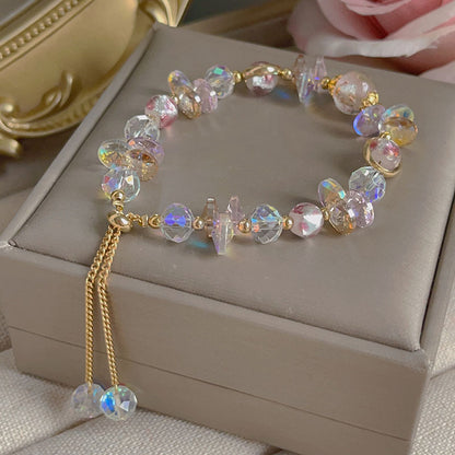 Colorful Beryl Bracelet with Metal Weaving and Zircon Butterfly