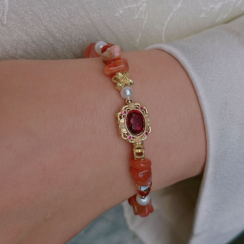 Sunset Red Agate Pearl Bracelet