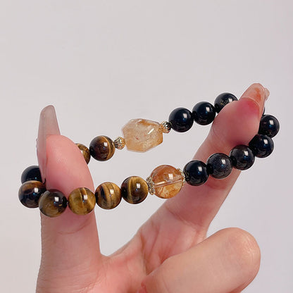 Lucky Tiger Eye Stone Bracelet with Folk Style Cloud and Flower Pendant