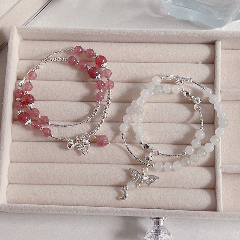 Delicate Sweet Pink Double-layer Strawberry Crystal Bracelet