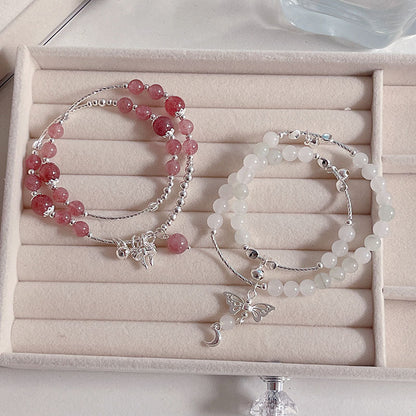 Delicate Sweet Pink Double-layer Strawberry Crystal Bracelet