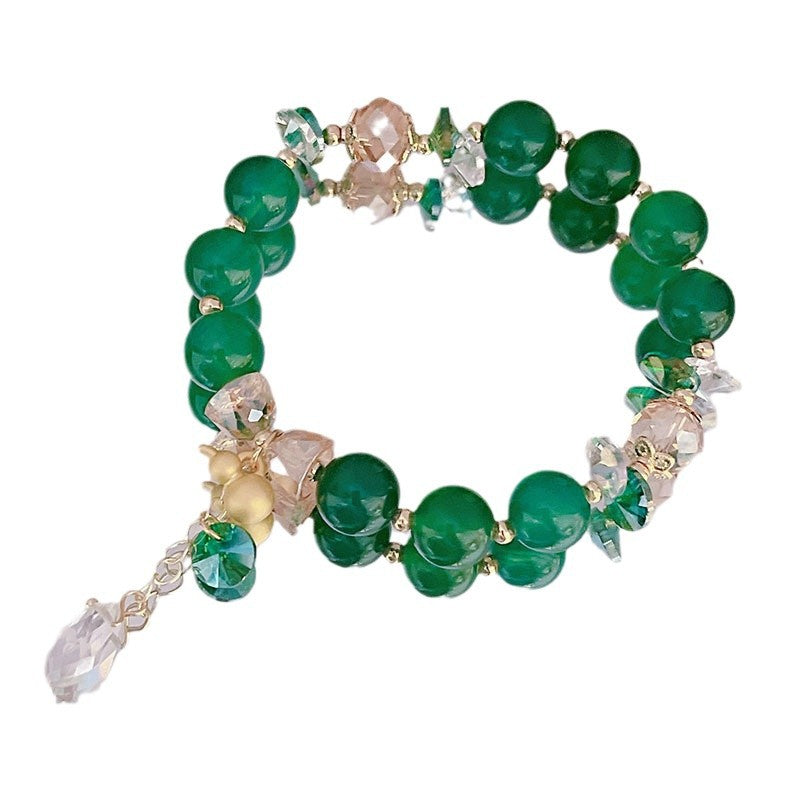 New Year Celebration Agate Bracelet Vintage Gold Gourd Gray Green Agate Beaded Bracelet Women