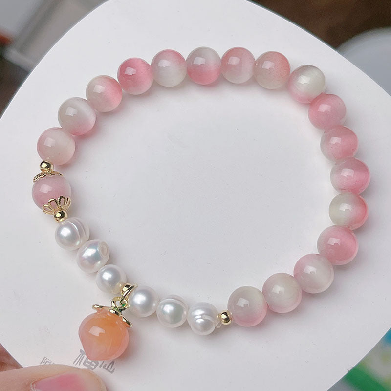 Fairy Pink Gradient Cat Eye Stone Bracelet Women INS Simple Design Peach Butterfly High-end Sense Bestie Accessory