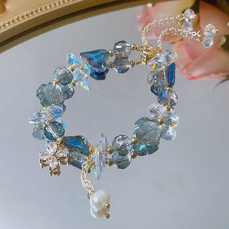 Sparkling Crystal Bracelet with Zircon Flower Pendant