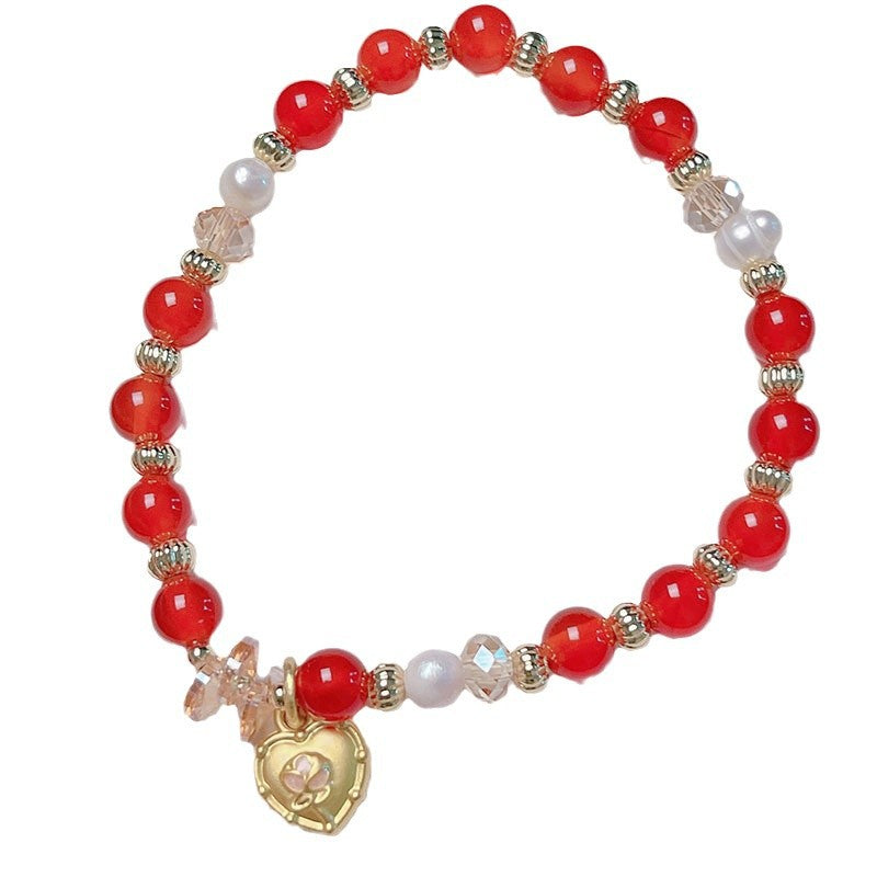 Red Agate Green Agate Pearl Bracelet