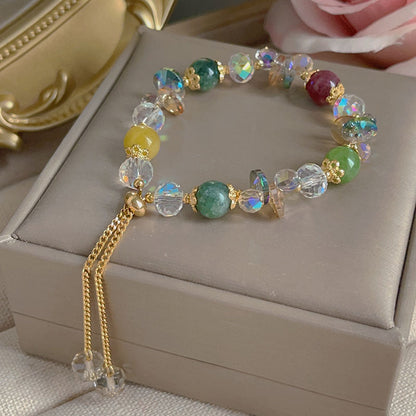 Colorful Beryl Bracelet with Metal Weaving and Zircon Butterfly