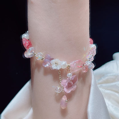 Crystal Glass Bead Butterfly Flower Bracelet