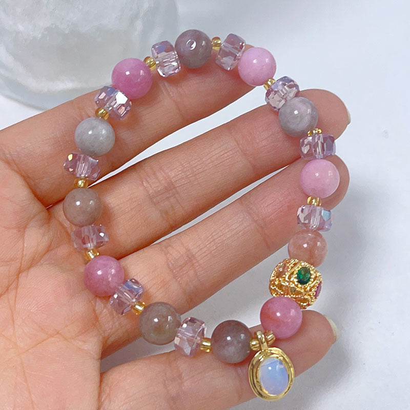 Pink Stone Beaded Unique Crystal Bracelet