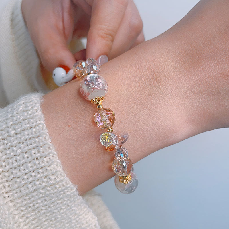 Colorful Beryl Bracelet with Metal Weaving and Zircon Butterfly