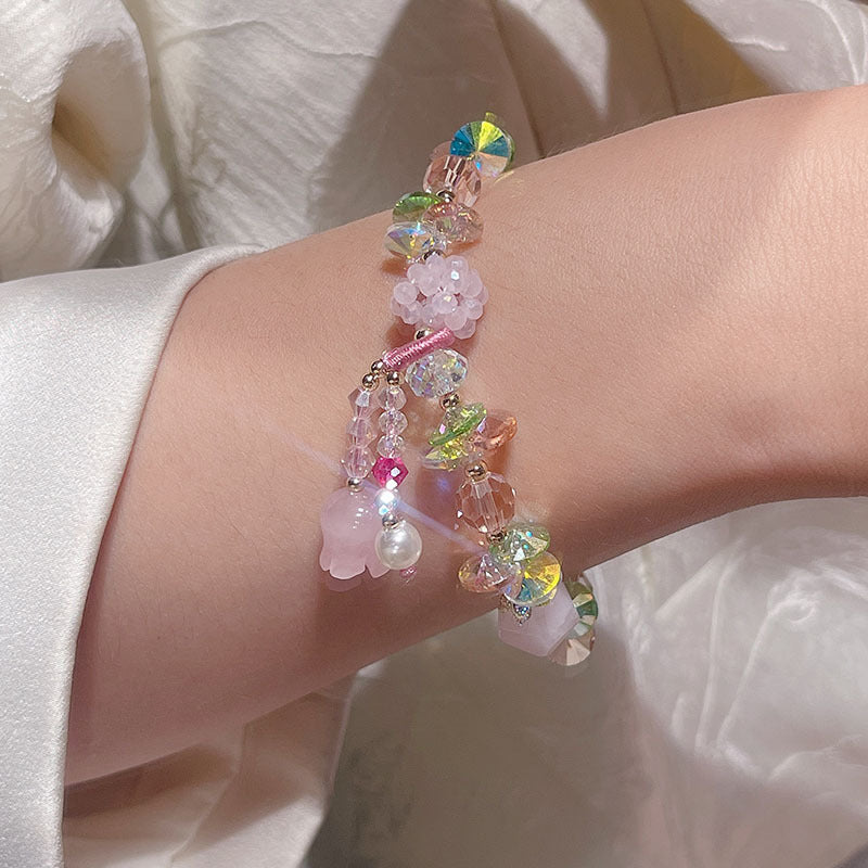 Original Heavy Duty Lily Flower Tassel Bracelet for Women with High-end Crystal Agate Beads