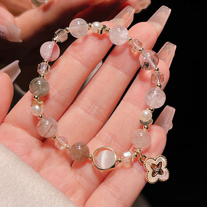 Natural Crystal Fox Lucky Clover Bracelet