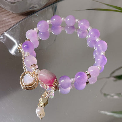 Colorful Natural Stone Crystal Pearl Bracelet Set for Fashionable Girls