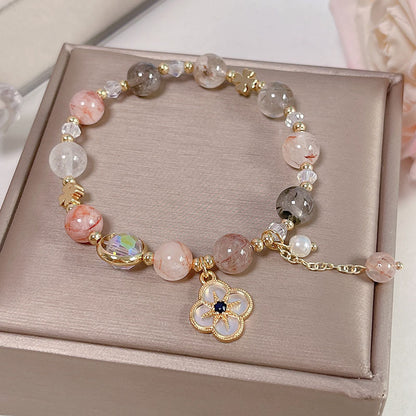 Colorful Natural Stone Crystal Pearl Bracelet Set for Fashionable Girls