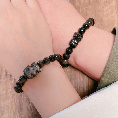 Silver Obsidian Infinite Guanyin Buddha Couple Bracelet Lady Guanyin Men Buddha Life Year Guardian Bracelet Gift Girlfriend