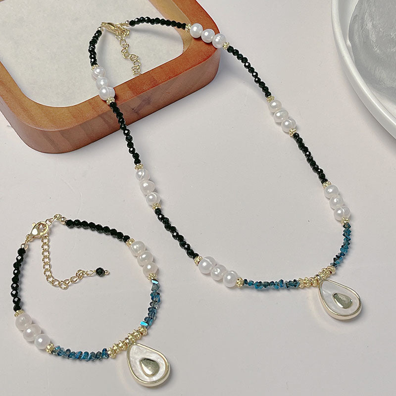 Mother of Pearl Avocado Pendant Bracelet Set