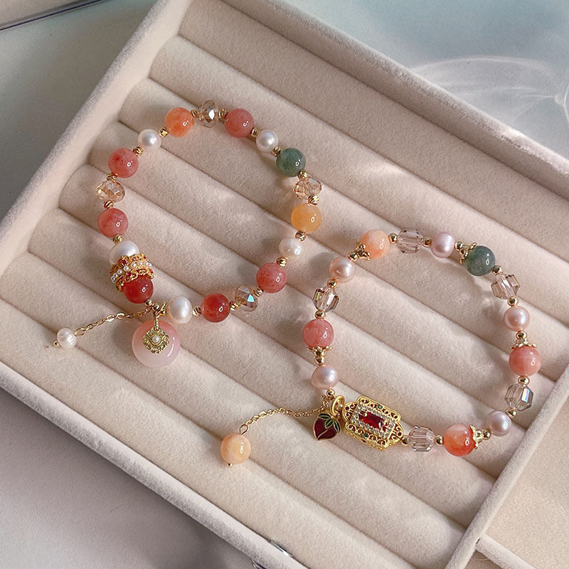 Natural Stone Colorful Beaded Bracelet Handcrafted Lucky Agate