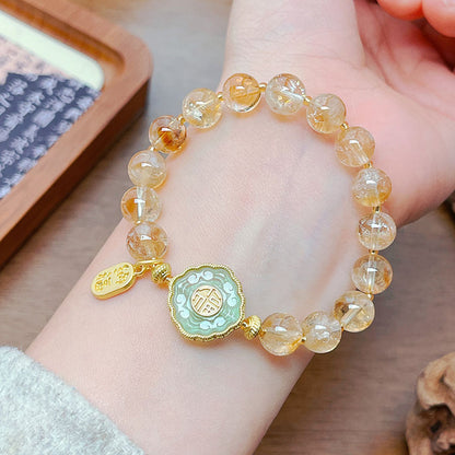 Natural Yellow Tower Crystal Bead Bracelet Women's Premium Tiger Eye Stone Bracelet