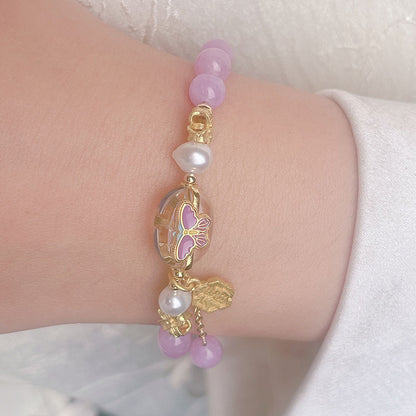 Original Design Pink and Purple Lucky Butterfly Natural Stone Freshwater Pearl Bracelet