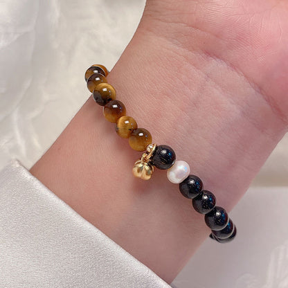 Lucky Tiger Eye Stone Bracelet with Folk Style Cloud and Flower Pendant