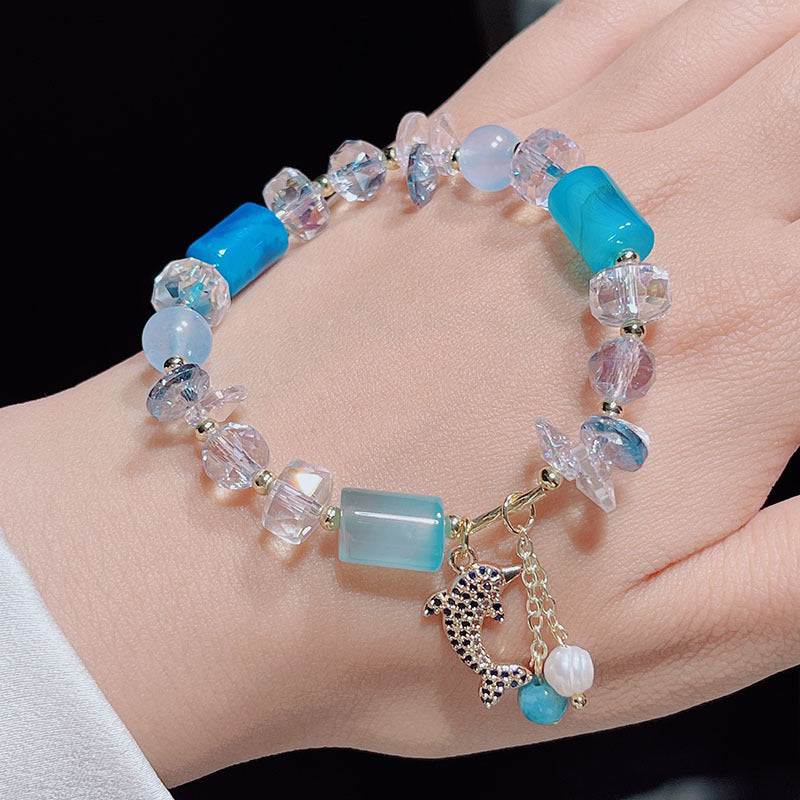 Dolphin Lover Bracelet with Bamboo Agate Crystal Chips