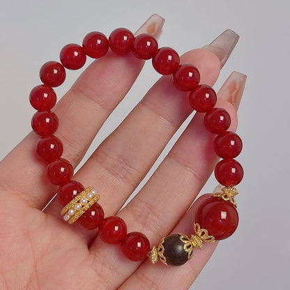 New Year Red Agate Beaded Bracelet