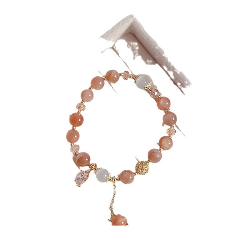 Orange Sunstone Natural Stone Bracelet with Purple Crystal