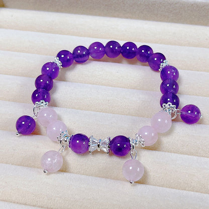 Natural Amethyst Beaded Bracelet with Silver Accents