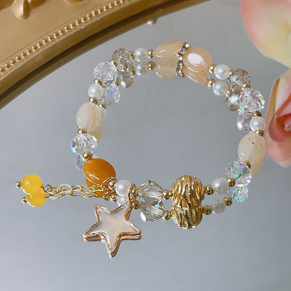 Cute Crystal Bracelet with Star and Flower Charms