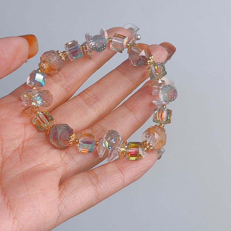 Colorful Beryl Elastic Bead Bracelet with Sparkling Crystal Chips